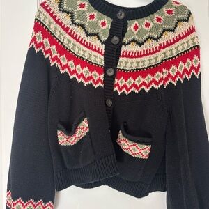 THE GREAT. Black and Red Fair Isle Cardigan
